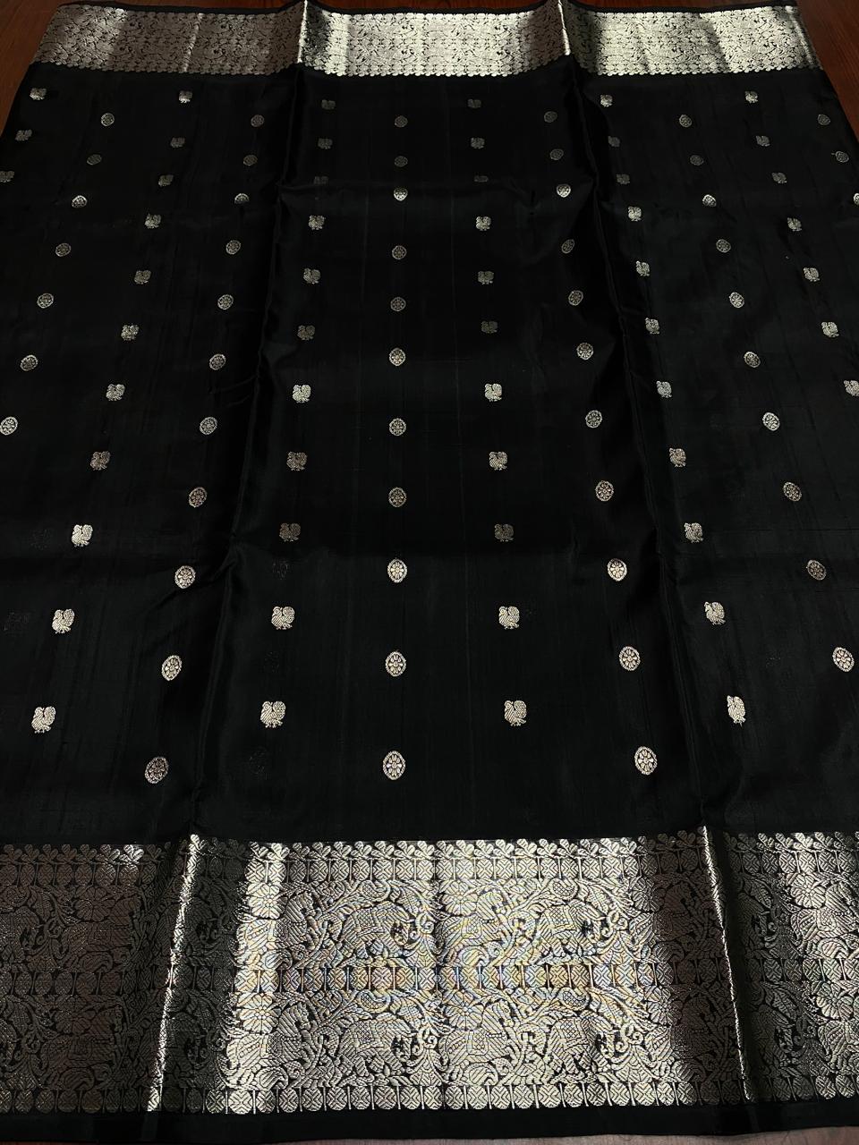 Black Venkatagiri Handloom Pure Pattu Silk Saree